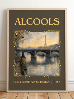 Alcools Classic Book Art Print by Guillaume Apollinaire – framed print leaning on a wooden floor