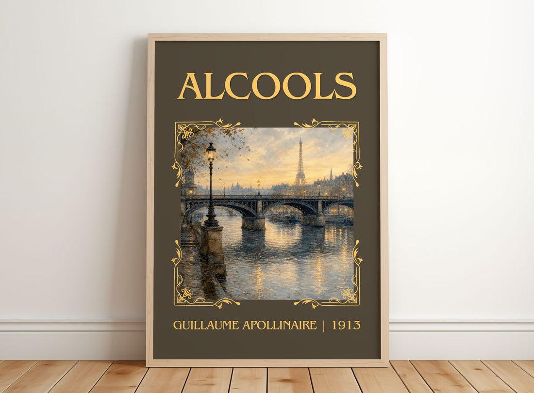 Alcools Classic Book Art Print by Guillaume Apollinaire – framed print leaning on a wooden floor