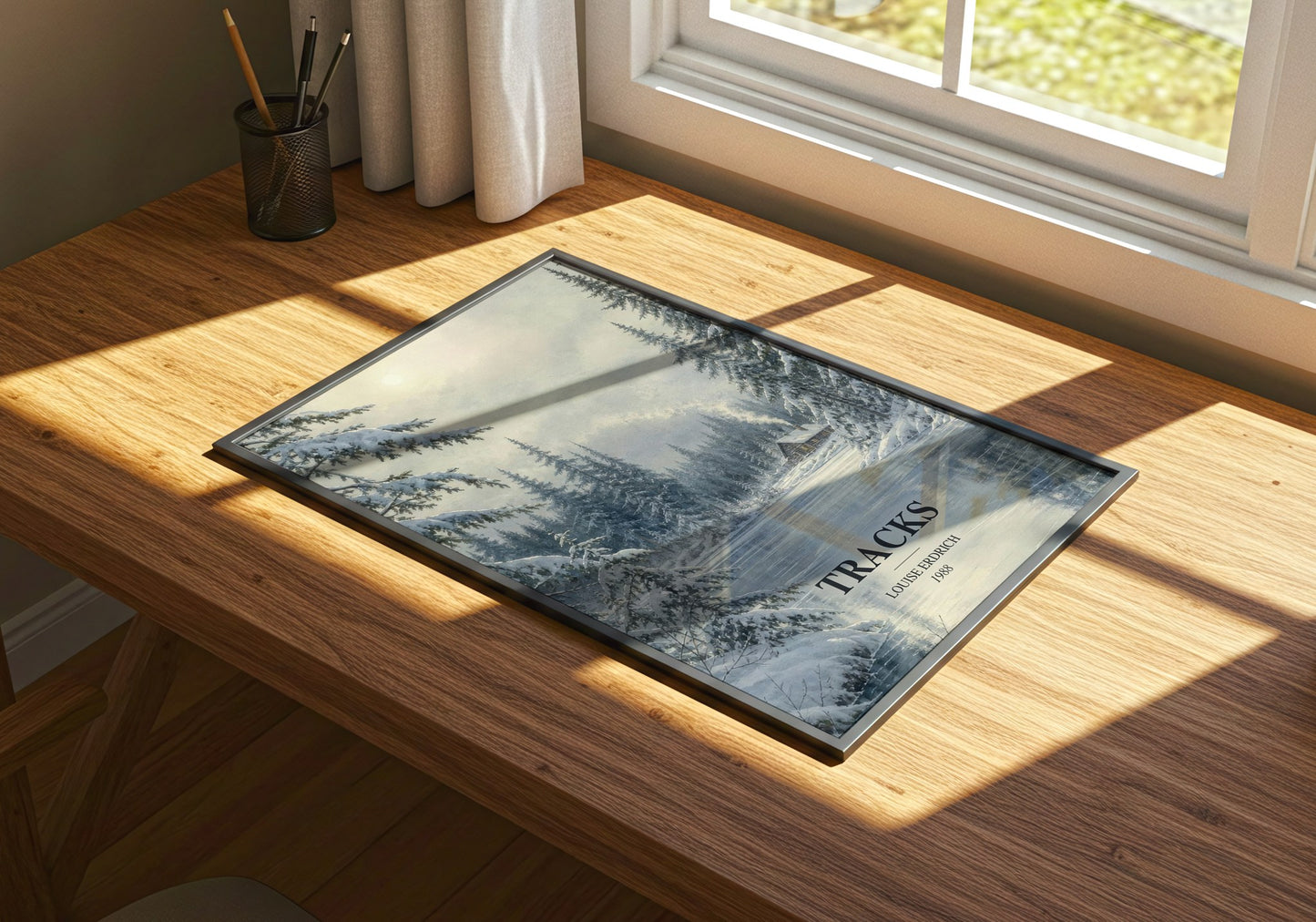 Tracks watercolour book poster framed on wall – literary fiction wall art