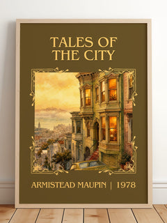 Tales of the City Classic Book Art Print by Armistead Maupin – framed print leaning on a wooden floor