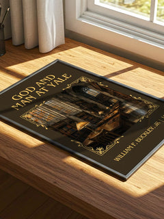 God and Man at Yale Classic Book Art Print by William F. Buckley, Jr – print on a sunlit desk