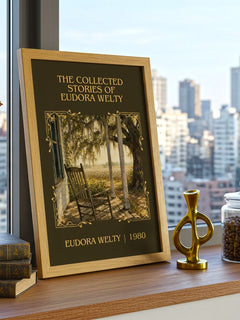 Collected Stories of Eudora Welty Classic Book Art Print by E. Welty – framed print on a city-view windowsill