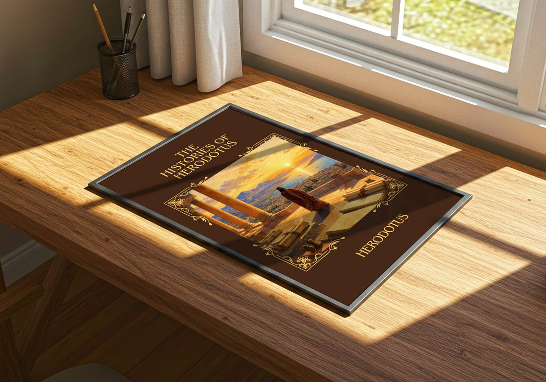 The Histories of Herodotus Classic Book Art Print by Herodotus – print on a sunlit desk