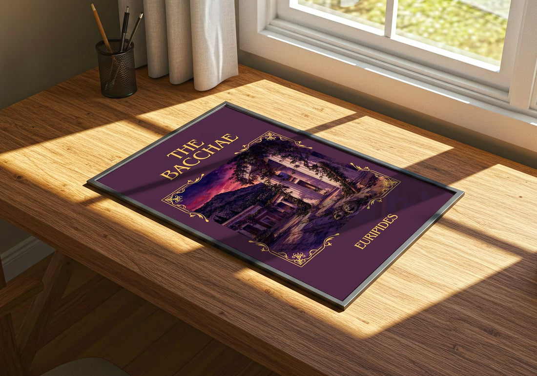 The Bacchae Classic Book Art Print by Euripides – print on a sunlit desk