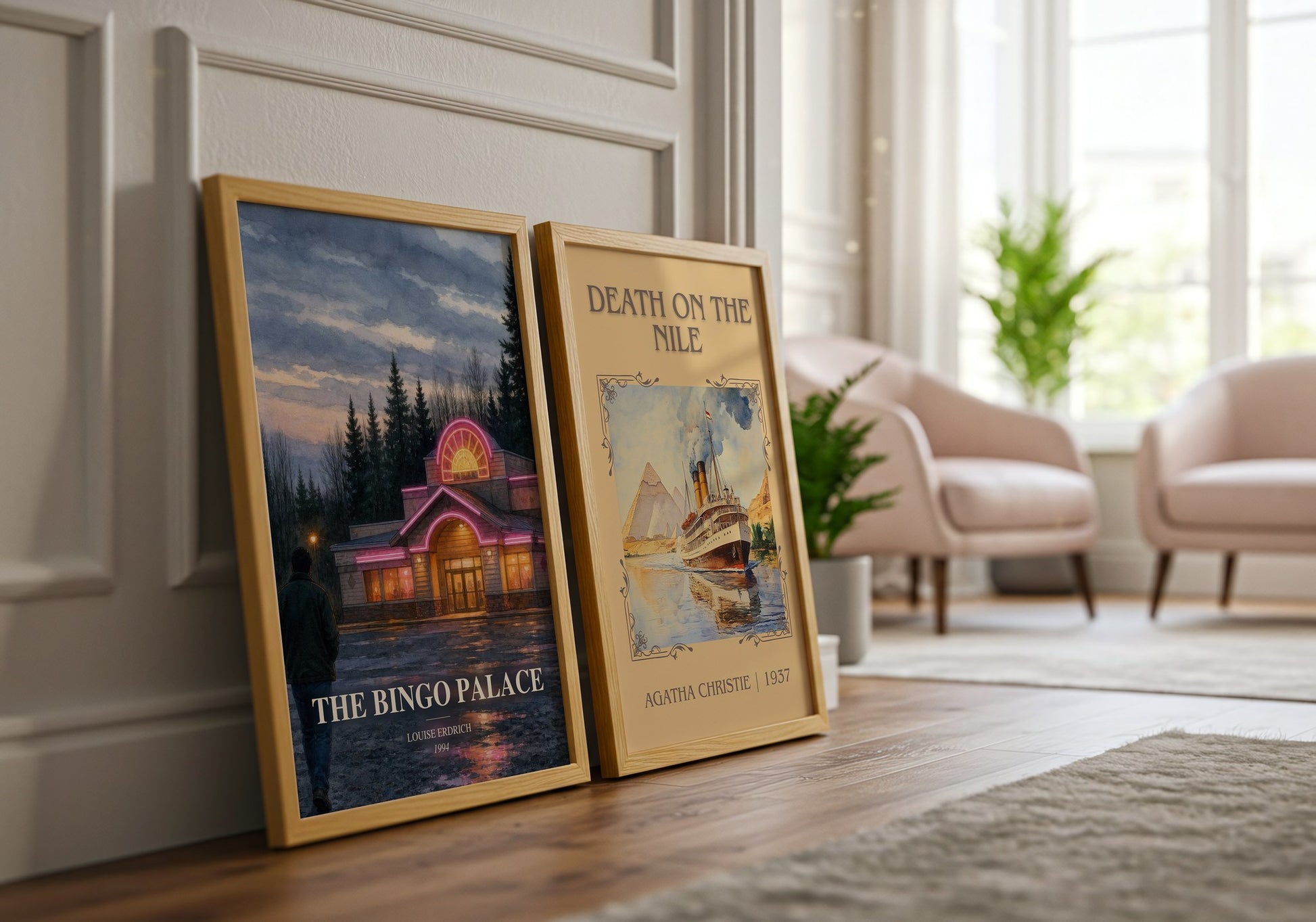 The Bingo Palace watercolour print framed by window – literary home decor