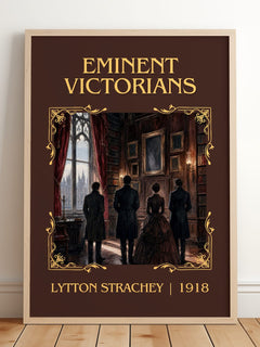 Eminent Victorians Classic Book Art Print by Lytton Strachey – framed print leaning on a wooden floor