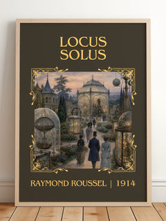 Locus Solus Classic Book Art Print by Raymond Roussel – framed print leaning on a wooden floor