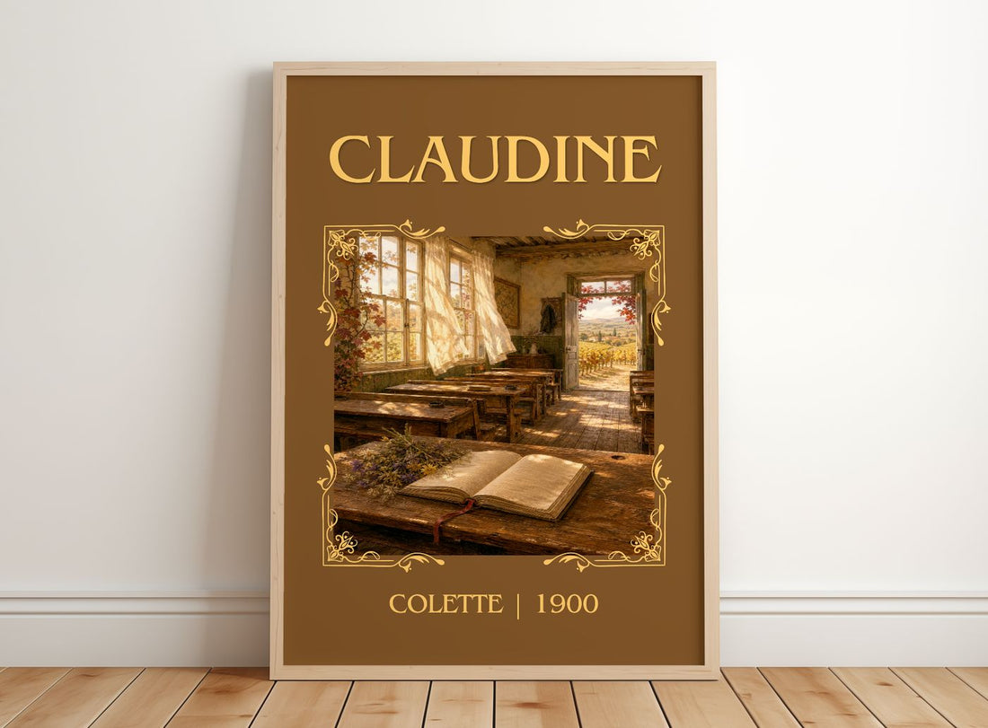 Claudine Classic Book Art Print by Colette – framed print leaning on a wooden floor