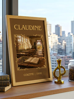 Claudine Classic Book Art Print by Colette – framed print on a city-view windowsill