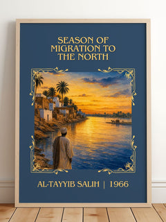 Season of Migration to the North Classic Book Art Print by A. Salih – framed print leaning on a wooden floor