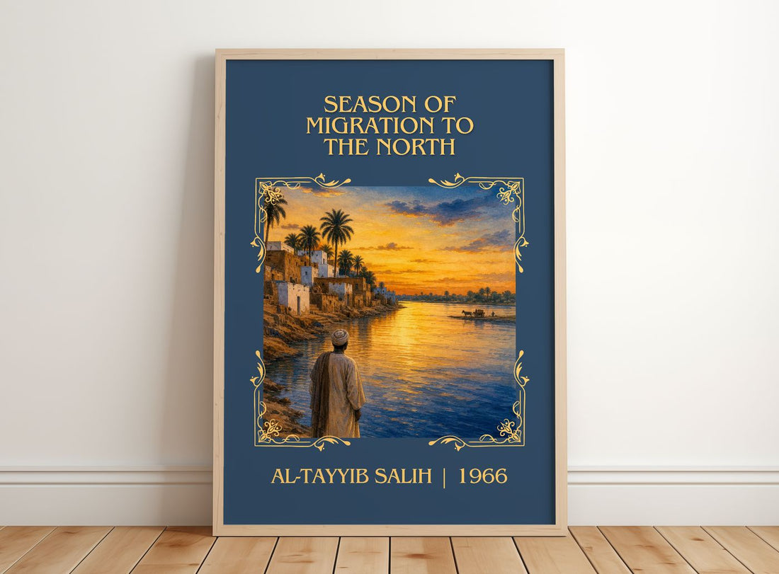 Season of Migration to the North Classic Book Art Print by A. Salih – framed print leaning on a wooden floor