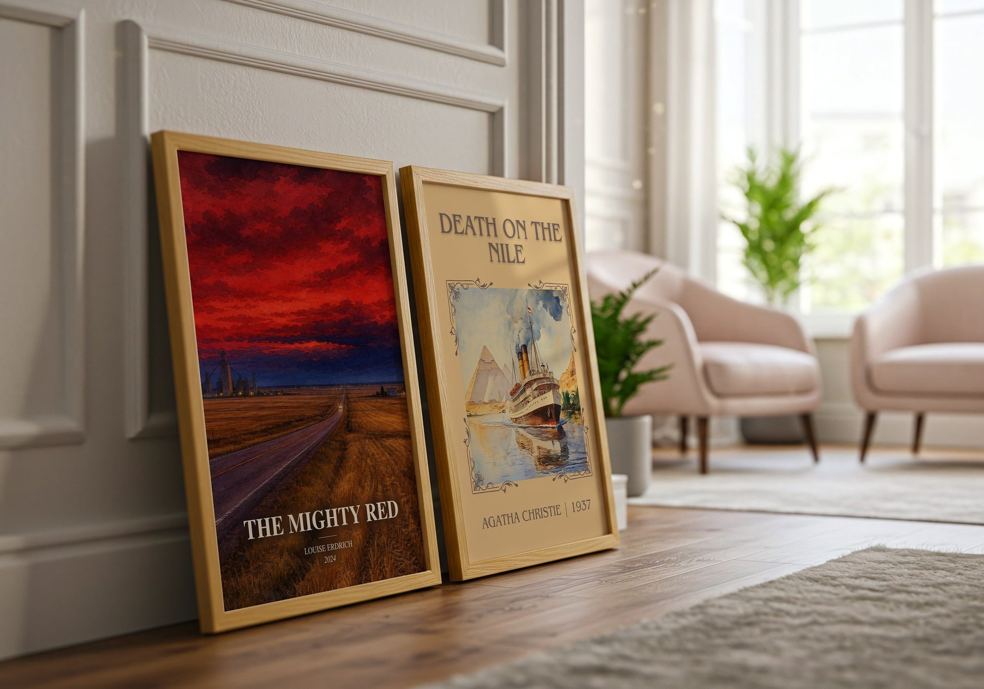 The Mighty Red watercolour print framed by window – literary home decor