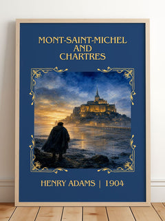 Mont-Saint-Michel and Chartres Classic Book Art Print by Henry Adams – framed print leaning on a wooden floor