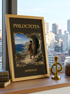 Philoctetes Classic Book Art Print by Sophocles – framed print on a city-view windowsill
