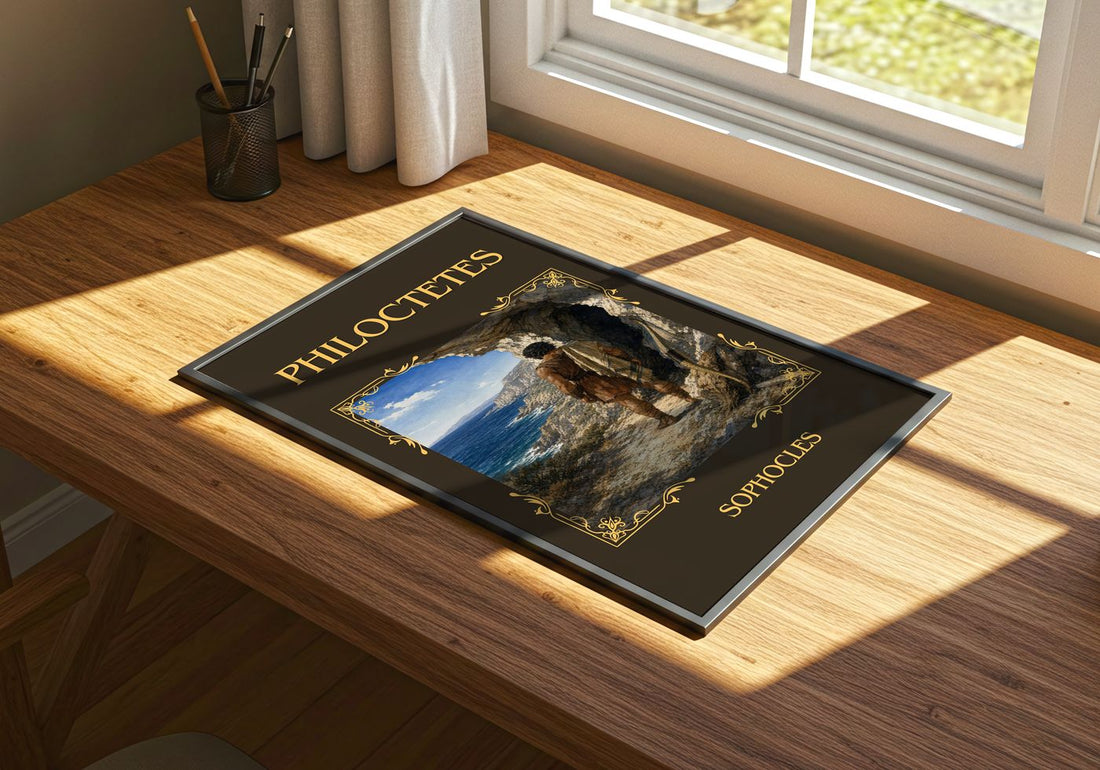 Philoctetes Classic Book Art Print by Sophocles – print on a sunlit desk