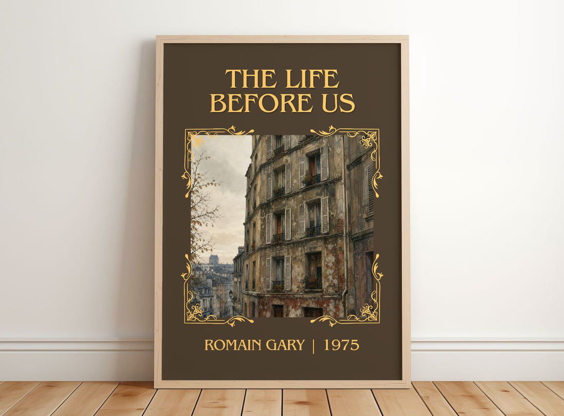 The Life Before Us Classic Book Art Print by Romain Gary – framed print leaning on a wooden floor