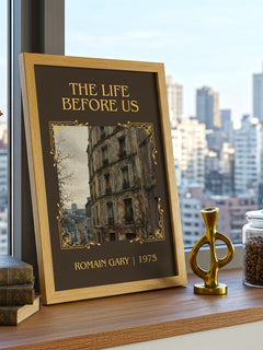 The Life Before Us Classic Book Art Print by Romain Gary – framed print on a city-view windowsill