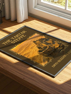 The Tartar Steppe Classic Book Art Print by Dino Buzzati – print on a sunlit desk