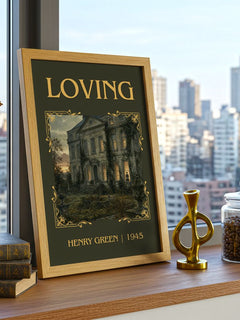 Loving Classic Book Art Print by Henry Green – framed print on a city-view windowsill