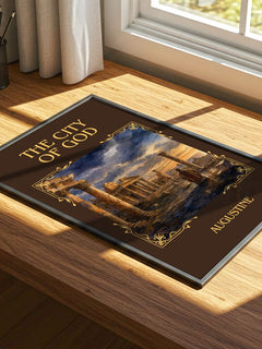 The City of God Classic Book Art Print by Augustine – print on a sunlit desk