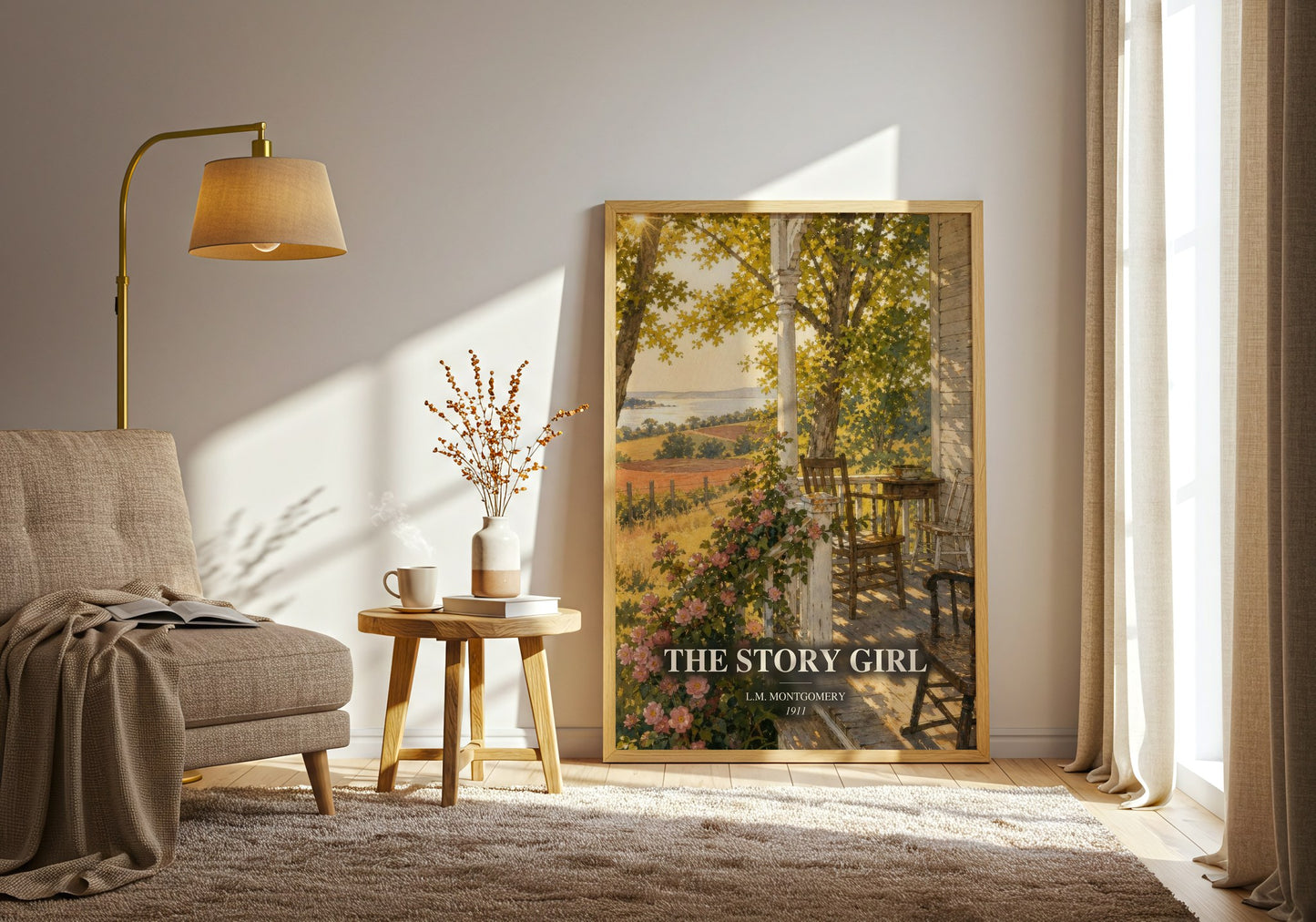 The Story Girl watercolour print in frame leaning in hallway – childrens wall art