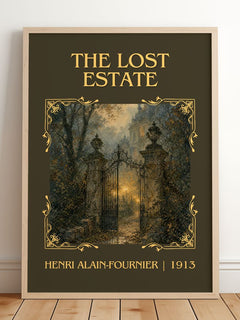 The Lost Estate Classic Book Art Print by Henri Alain-Fournier – framed print leaning on a wooden floor