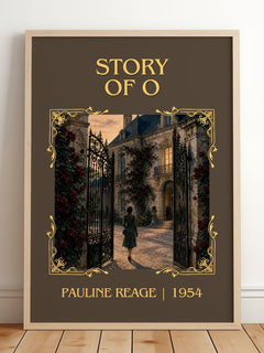 Story of O Classic Book Art Print by Pauline Reage – framed print leaning on a wooden floor