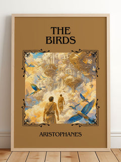 The Birds Classic Book Art Print by Aristophanes – framed print leaning on a wooden floor