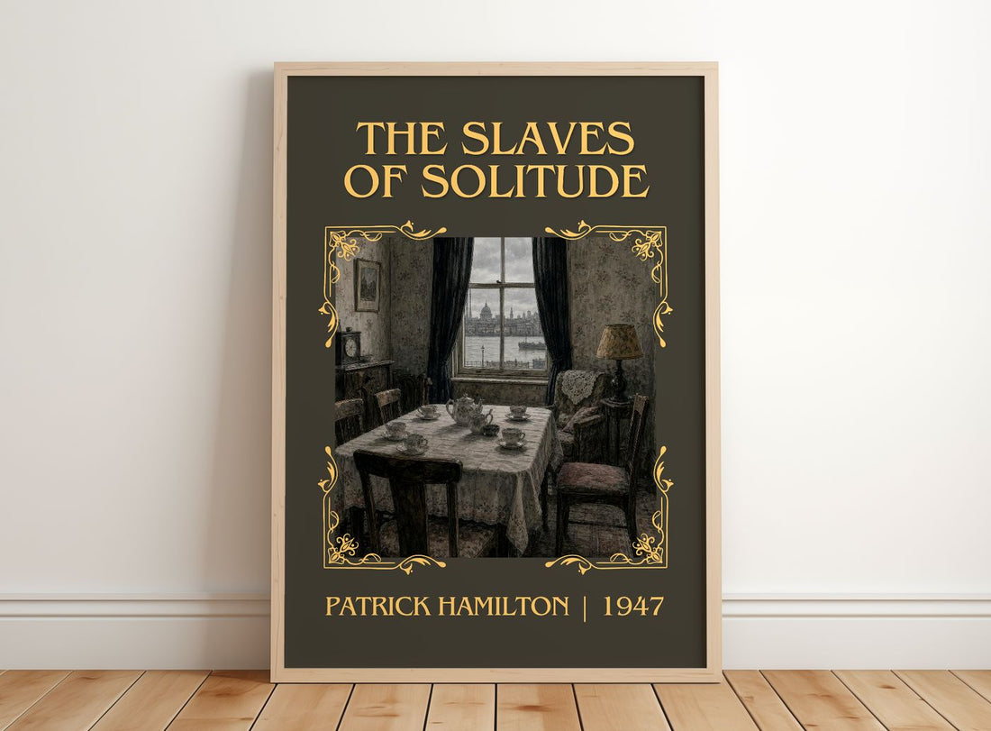 The Slaves of Solitude Classic Book Art Print by Patrick Hamilton – framed print leaning on a wooden floor