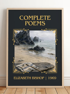 Complete Poems Classic Book Art Print by Elizabeth Bishop – framed print leaning on a wooden floor