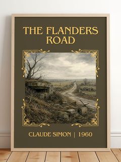 The Flanders Road Classic Book Art Print by Claude Simon – framed print leaning on a wooden floor