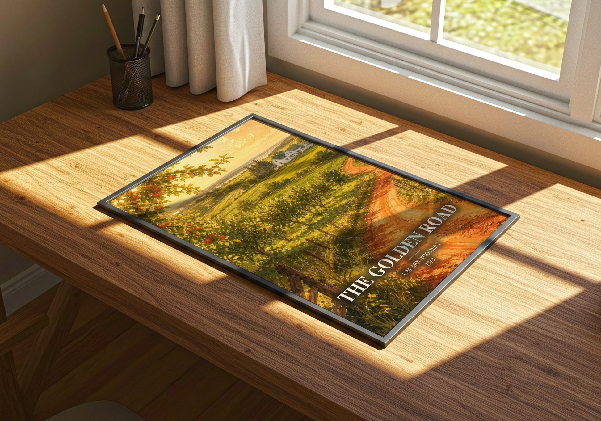 The Golden Road watercolour book poster framed on wall – childrens wall art