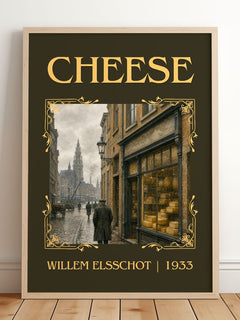 Cheese Classic Book Art Print by Willem Elsschot – framed print leaning on a wooden floor