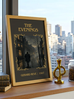 The Evenings Classic Book Art Print by Gerard Reve – framed print on a city-view windowsill