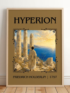 Hyperion Classic Book Art Print by Friedrich Holderlin – framed print leaning on a wooden floor