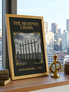 The Seventh Cross Classic Book Art Print by Anna Seghers – framed print on a city-view windowsill