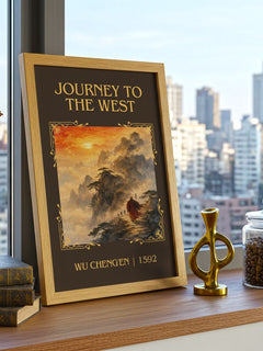 Journey to the West Classic Book Art Print by Wu Cheng'en – framed print on a city-view windowsill