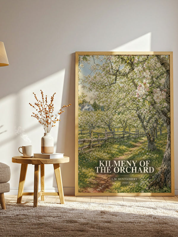 Kilmeny Of The Orchard watercolour print in frame leaning in hallway – romance wall art