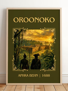 Oroonoko Classic Book Art Print by Aphra Behn – framed print leaning on a wooden floor
