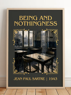 Being and Nothingness Classic Book Art Print by Jean Paul Sartre – framed print leaning on a wooden floor