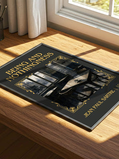Being and Nothingness Classic Book Art Print by Jean Paul Sartre – print on a sunlit desk
