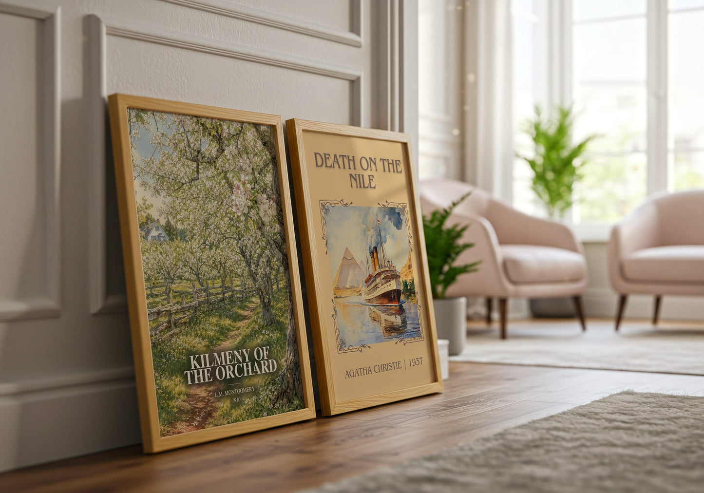 Kilmeny Of The Orchard watercolour print framed by window – literary home decor