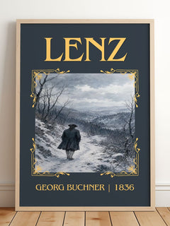 Lenz Classic Book Art Print by Georg Buchner – framed print leaning on a wooden floor