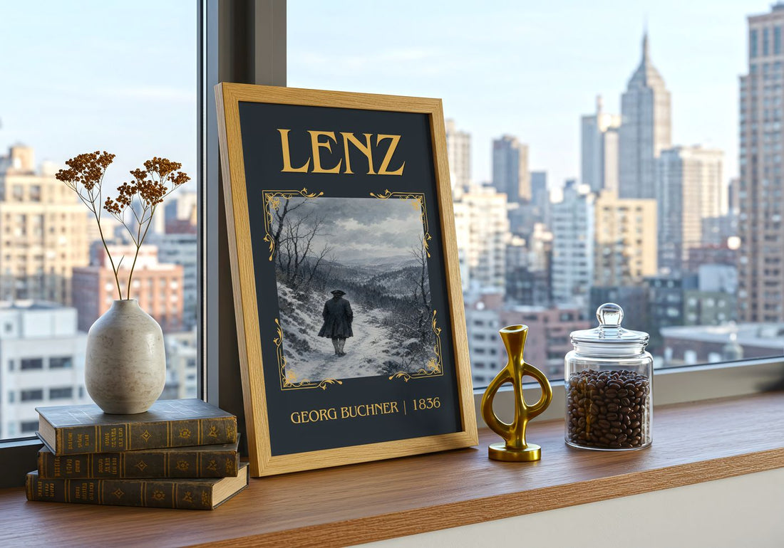 Lenz Classic Book Art Print by Georg Buchner – framed print on a city-view windowsill