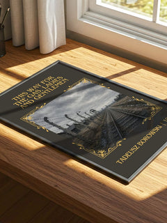 This Way for the Gas, Ladies and Gentlemen Classic Book Art Print by Tadeusz Borowski – print on a sunlit desk