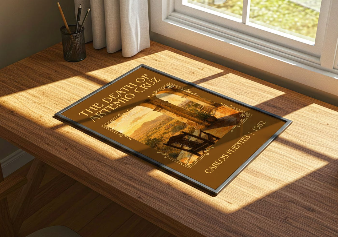 The Death of Artemio Cruz Classic Book Art Print by Carlos Fuentes – print on a sunlit desk