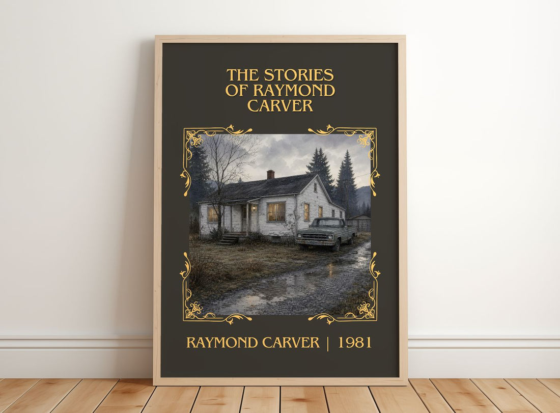 The Stories of Raymond Carver Classic Book Art Print by Raymond Carver – framed print leaning on a wooden floor