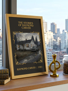 The Stories of Raymond Carver Classic Book Art Print by Raymond Carver – framed print on a city-view windowsill