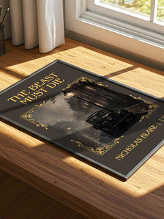 The Beast Must Die Classic Book Art Print by Nicholas Blake – print on a sunlit desk