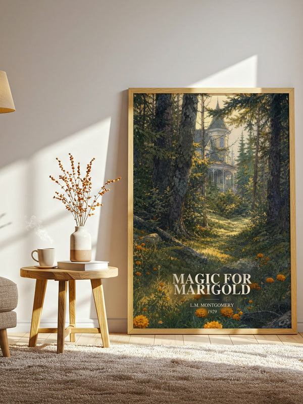Magic For Marigold watercolour print in frame leaning in hallway – childrens wall art